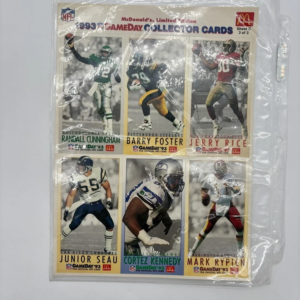 Vintage 1993 McDonald's NFL Gameday Collector Card Uncut Sheet 3 of 3 Jerry Rice